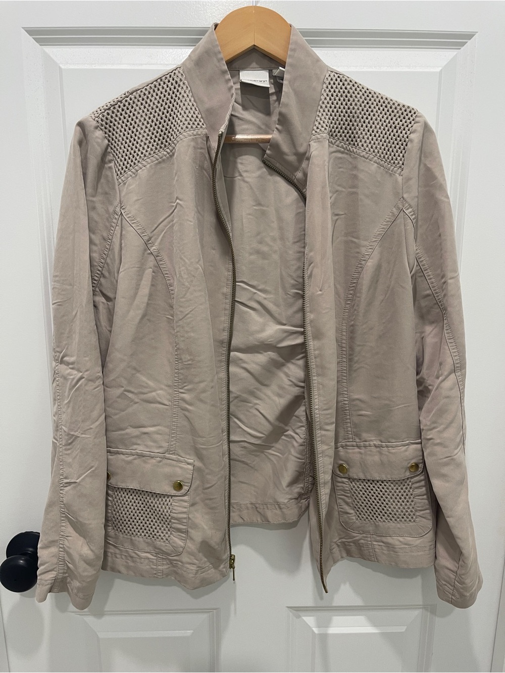 Women's Light Taupe Utility Zip Jacket with Mesh Accents